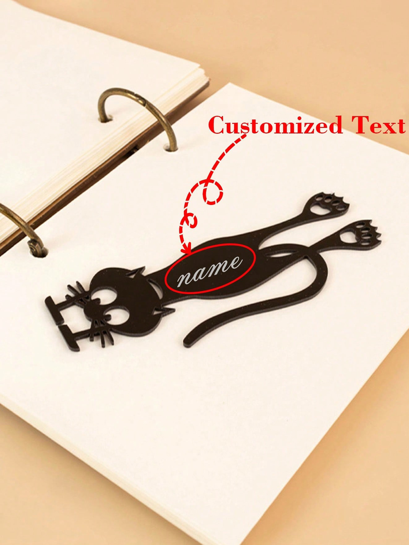 Custom Text/Logo Cat-Shaped Acrylic Hollow Bookmark, Creative Black Cat Hanging Bookmark